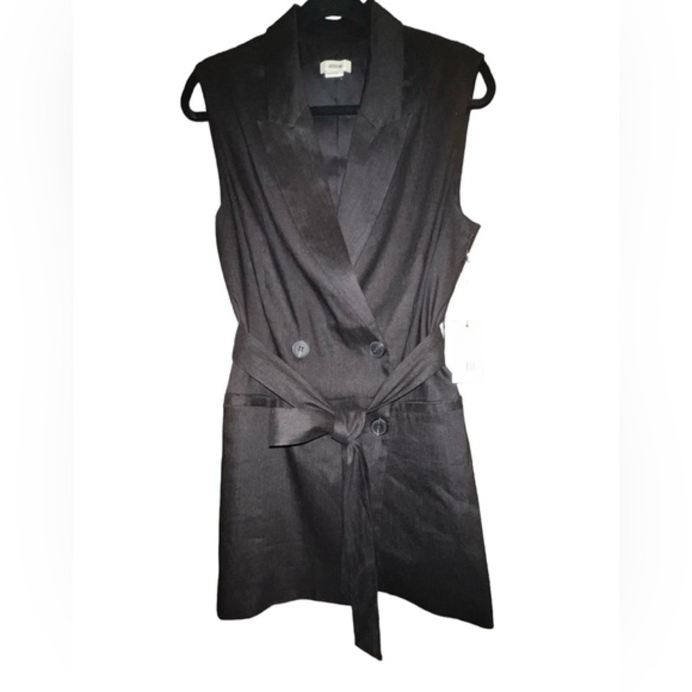 NWT Jason Wu Double Breasted Notch Collar Belted Black Linen Vest Staple Medium